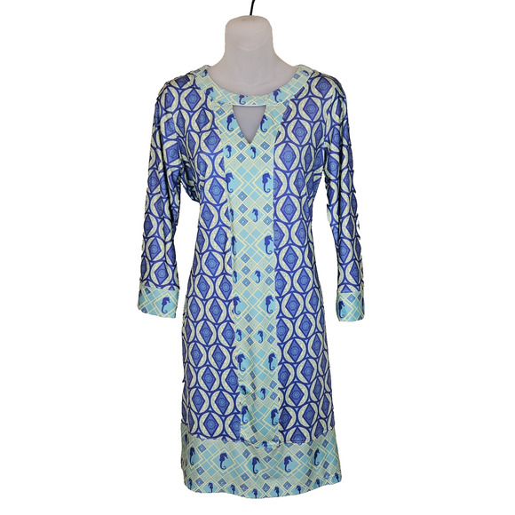 Ava Lynn Resort Dress Nautical Seahorse Colorful Peru Sundress Shift Womens M - Picture 1 of 15